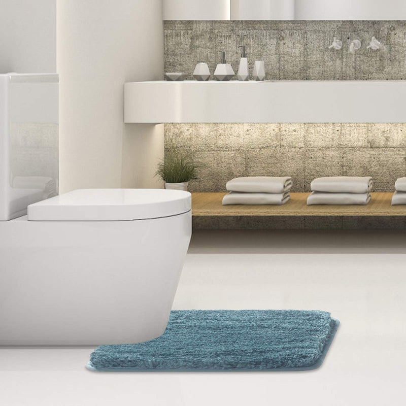 Suchtale Bathroom Contour Rug Non Slip Bath Mat Water Absorbent Soft Microfiber Shaggy Bathroom Mat Machine Washable Bath Rug for Bathroom Thick Plush U Shape Toilet Rug (20 x 24, Slate) - Image 2